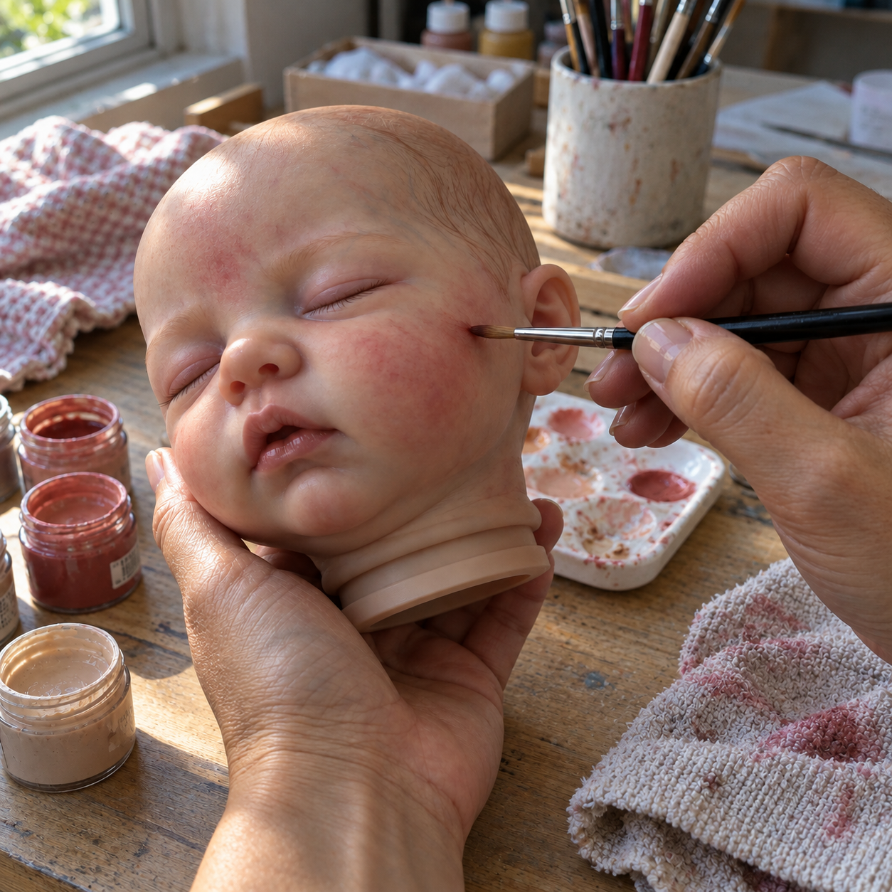 Imagem ilustrativa de pintura à mão de uma bebê reborn